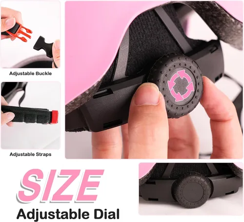 Miniatura 5 de Casco de bicicleta para niños de Banzk, para edades 3-5-8-14+, para niñas y niños, casco con rodilleras, coderas y muñequeras, ventilación, #2 Rosa