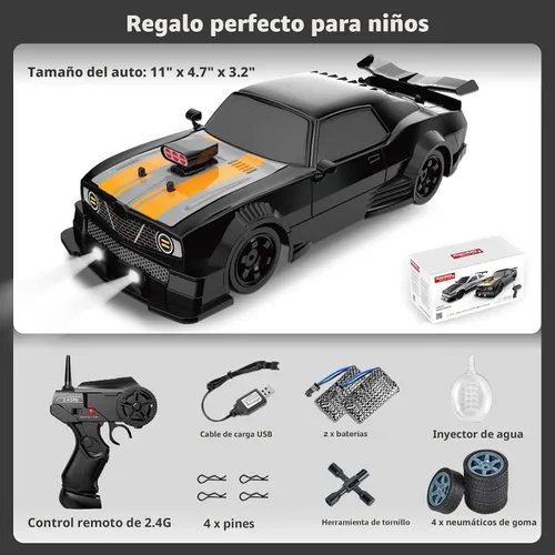 Miniatura 6 de Auto RC Drift de 2.4 GHz, escala 1:16, 4WD, de alta velocidad, con luces LED, dos baterías y neumáticos a la deriva, autos de juguete deportivos