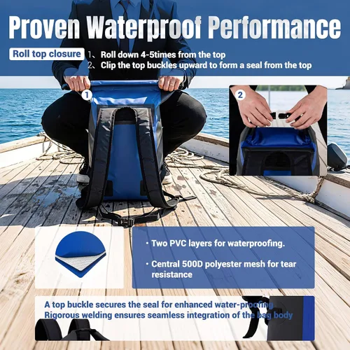 Miniatura 4 de UPWELL 20L Impermeable Bolsa Seca Boating Mochila para Viajes Senderismo Camping Kayak Senderismo Natación Flotante Sumergible Bolsa Seca Azul