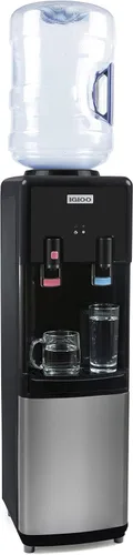 Igloo dispensador de agua con carga superior – Dispensa agua fría y caliente – Negro y acero inoxidable, con capacidad para jarras de 3 y 5 galones,