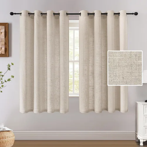 Miniatura 12 de H.VERSAILTEX Cortinas de lino de 63 pulgadas de largo, cortinas de granja completamente filtrantes de luz, juego de 2 paneles de cortina