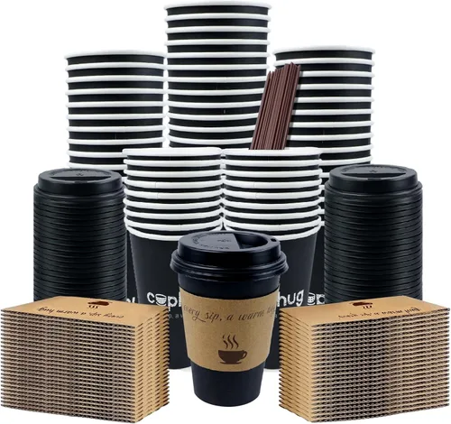 Miniatura 12 de Paquete de 300 vasos de papel desechables de 8 onzas, vasos de bebida caliente y fría para café, té, jugo, agua, tazas de café negras para oficina
