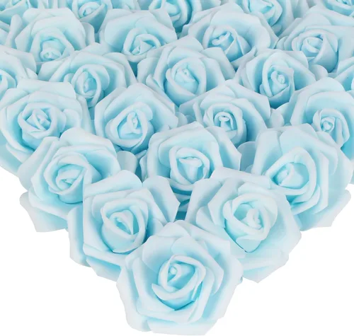 Miniatura 23 de IPOPU 100 unidades de rosas artificiales de aspecto real, rosas falsas de color rosa bebé, rosas de espuma rubor para centros de mesa de boda, Rosa