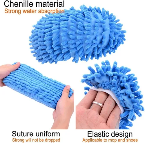 Miniatura 4 de 10 unidades, 5 pares de pantuflas para trapeador, multifunción, fibra de chenilla, lavable, para limpiar el suelo, para baño, oficina, cocina