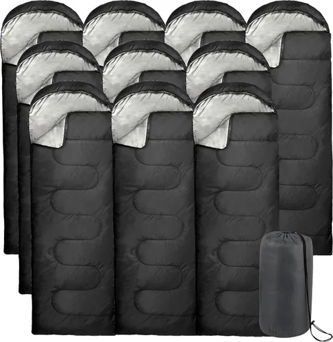 Paquete de 10 sacos de dormir para adultos en clima frío a granel para personas sin hogar, 4 estaciones, cálidos o fríos, ligeros, para interiores y