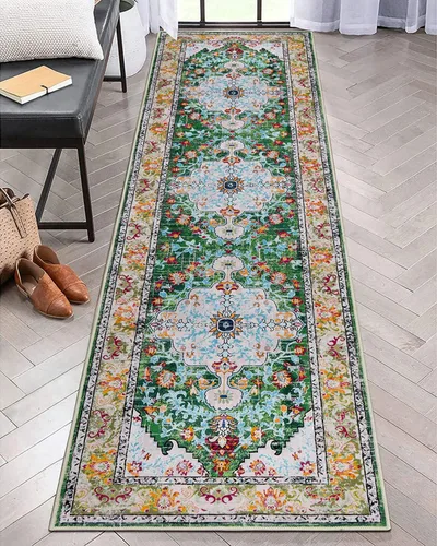Miniatura 77 de U'Artlines Alfombra de Área Bohemia Lavable, 2x3 Pequeña Suave Antideslizante Vintage Felpudo para Puerta Frontal Interior Alfombra Verde