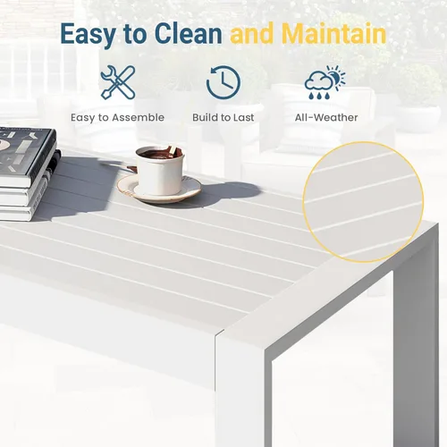 Miniatura 5 de Mesa de café al aire libre de aluminio Wisteria Lane, mesa lateral de patio de metal resistente al agua con parte superior con listones, mesas