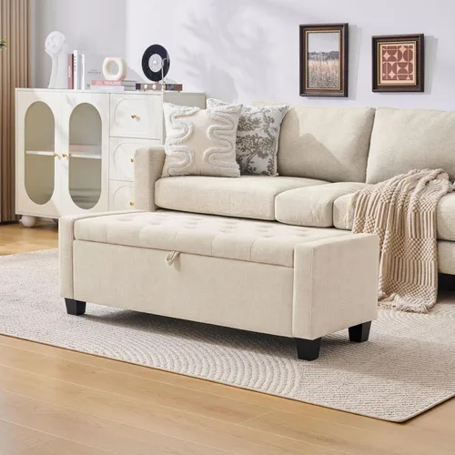 Miniatura 13 de Huatean Home Otomana de 48" con almacenamiento, otomana con banco de almacenamiento con bisagra de seguridad, banco tapizado de entrada con asiento
