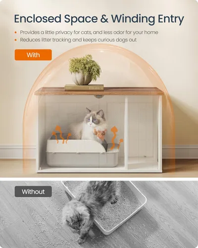 Miniatura 5 de SONGMICS HOME Caja de arena, montaje sin herramientas superrápido, muebles de caja de arena para gatos, puertas de empuje para abrir, casa