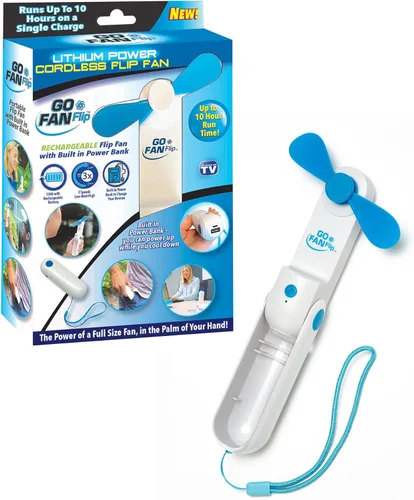 Spark Innovators Go Fan Flip - Ventilador recargable de 3 velocidades y banco de energía en uno. Cabe en la palma, cuchillas flexibles suaves, hasta