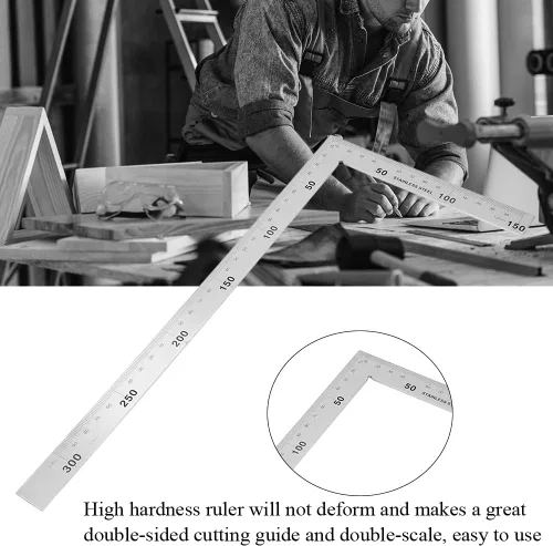 Miniatura 6 de Cuadrado de carpintero, regla cuadrada en forma de L, herramienta de medición de madera para ingenieros, carpintería, regla de ángulo recto de 90