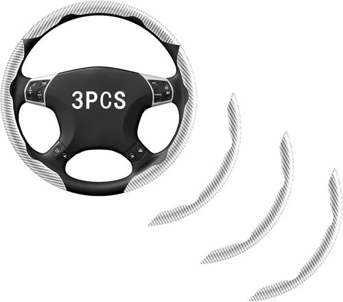 Miniatura 12 de Fundas para volante, 3 piezas de fibra de carbono antideslizante con clip en el volante del automóvil, protector universal para la mayoría de ruedas