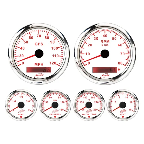 Miniatura 9 de RACETECH Juego de 6 Instrumentos – Velocímetro GPS de 85mm 200 Km/h & Tacómetro 8000 RPM – Medidores de 52mm de Combustible, Aceite, Temperatura