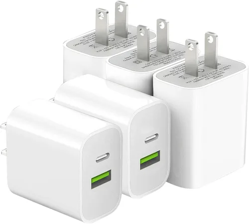 Miniatura 8 de Paquete de 4 bloques de cargador USB C, cargador de puerto USB-C y USB-A de 20 W, para i Phone 17/16/15/14/13/12/11/X/8, i Pad y más Blanco