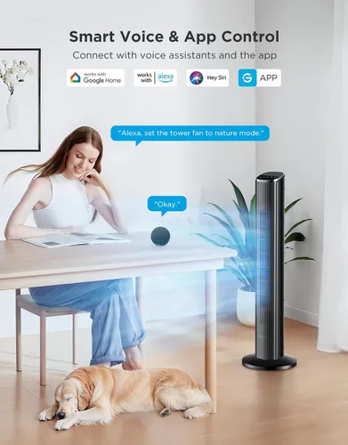 Miniatura 2 de GoveeLife Ventilador de torre negro para dormitorio, ventilador de piso inteligente de 36 pulgadas con control de aplicación/voz, sensor