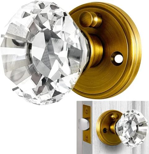 Miniatura 24 de Balin Designs - Perilla de puerta de cristal negro con cerradura, juego de perillas de puerta de vidrio para privacidad interior, manija decorativa