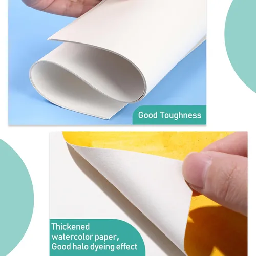 Miniatura 3 de TecUnite 60 hojas de papel de acuarela a granel, almohadilla de color de agua de prensa en caliente para pintar medios húmedos, papel de dibujo
