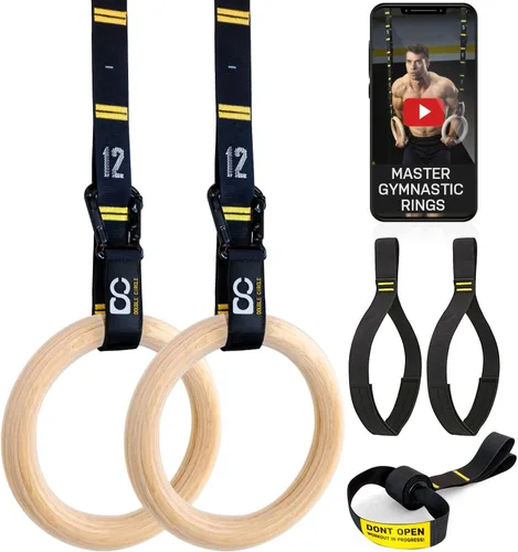 Miniatura 8 de Anillos de gimnasia de madera Double Circle con correas numeradas de ajuste rápido y guía de videos de ejercicios - Anillos de entrenamiento