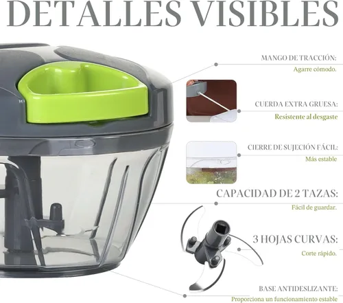 Miniatura 4 de Ourokhome procesador manual de alimentos, picadora de verdura portátil a cuerda, para picar ajo, cebolla, verduras, jengibre, frutas, frutos secos