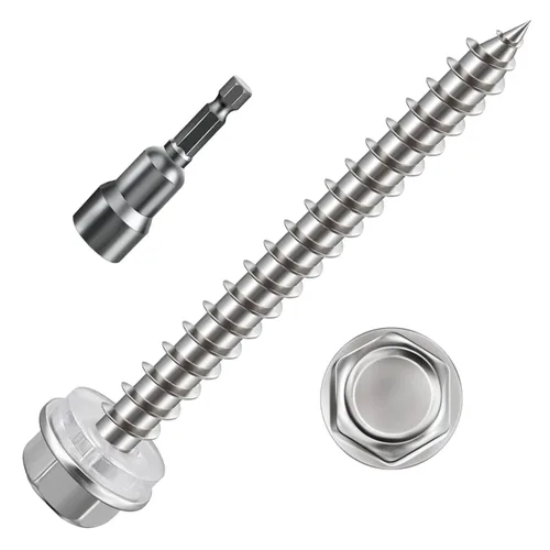 WenSilon (130Pcs) #10x1-1/2 Tornillos Autorroscantes para Madera 410 de Acero Inoxidable Cabeza Hexagonal Rápido Autorroscante