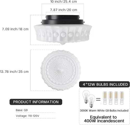 Miniatura 4 de Lámpara de techo de vidrio de leche blanca, iluminación de montaje al ras de 13.8 pulgadas para dormitorio, pasillo, cocina y comedor, diseño