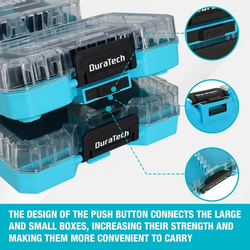 Miniatura 6 de DuraTech 3 Piezas Organizador de Piezas Pequeñas, 14 Compartimentos, Separadores Removibles, Organizador de Caja de Herramientas Portátil con Tapa