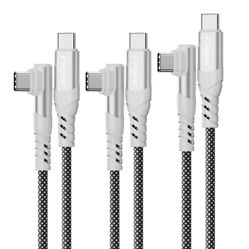 Miniatura 8 de Fasgear Cable USB C a USB C de 100 W – Paquete de 2 cables USB 2.0 tipo C a tipo C PD de 3 pies de carga rápida 5A en ángulo recto compatible