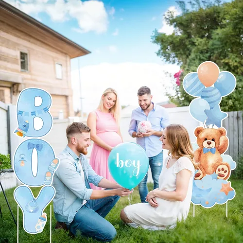 Miniatura 5 de 2 juegos de letreros de jardín de plástico para baby shower con estacas, decoraciones al aire libre para revelación de género, letrero de césped