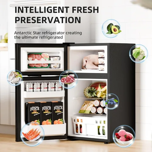 Miniatura 2 de Antarctic Star - Refrigerador compacto con congelador, mininevera de 2 puertas, estante ajustable, refrigerador pequeño para dormitorio, oficina
