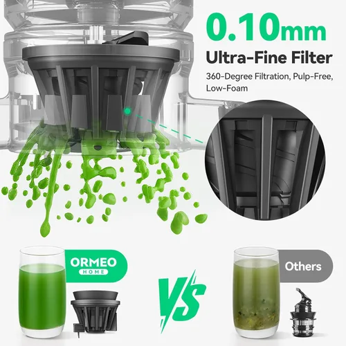 Miniatura 3 de Exprimidor de prensa en frío, máquinas exprimidoras Ormeo Home con canal de alimentación grande de 5.0 pulgadas para verduras y frutas enteras
