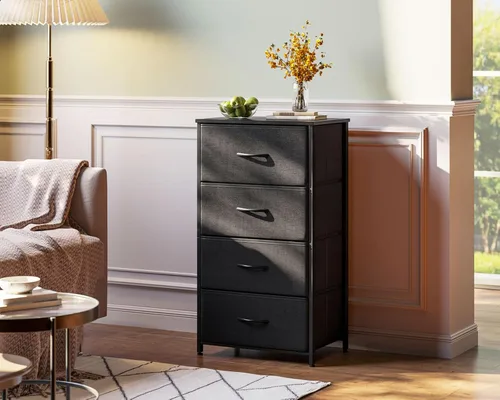 Miniatura 2 de AODK - Cómoda para dormitorio con 4 cajones de almacenamiento, cómoda pequeña de tela con marco de acero resistente, color negro