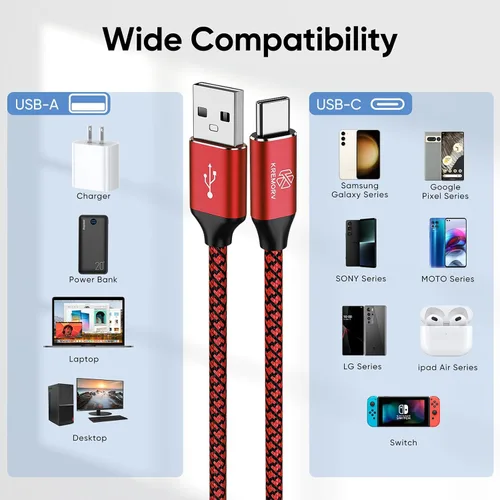 Miniatura 6 de Cable USB tipo C, paquete de 5 cables USB A a tipo C de 10 pies de largo de carga rápida tipo C, cargador de teléfono para Samsung Galaxy S10 S9 S8