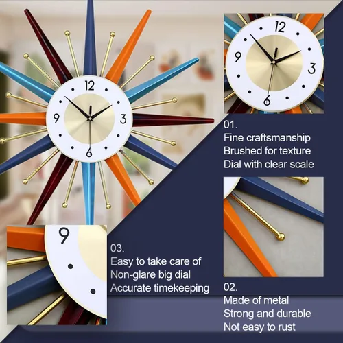 Miniatura 5 de FIELDY Reloj de pared grande de 22 pulgadas con estilo de mediados de siglo, diseño con forma de estrella, reloj sin tictac, funciona