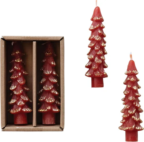 Miniatura 7 de Creative Co-Op Velas cónicas en forma de árbol sin perfume, color beige ponche de huevo, juego de 2 en caja Ponche de huevo beige