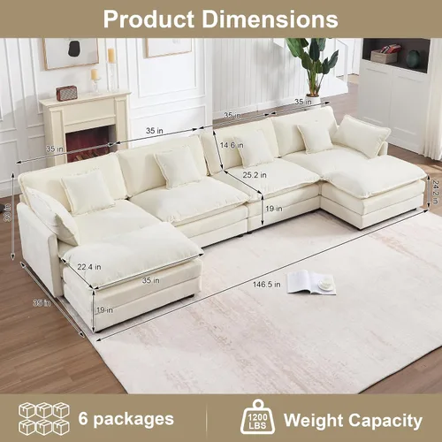 Miniatura 2 de KIVENJAJA - Sofá modular en forma de U extragrande tipo nube, chenilla moderna de 4 plazas con asiento profundo para sala de estar y oficina, con 2