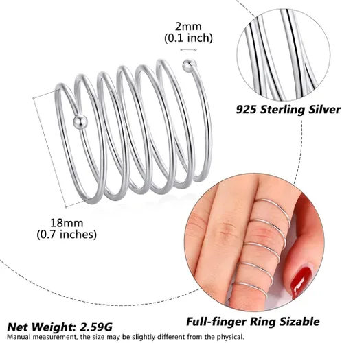 Miniatura 6 de Silvora - Anillo apilable de plata esterlina 5MM10MM15MM de ancho anillo abierto para dedo de la mano y del pie para mujeres hombres niñas joyería