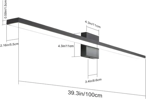 Miniatura 2 de Ralbay Moderna lámpara LED negra de 40 pulgadas, juego de baño todo en uno de 5 piezas, aluminio esmerilado de 38 W para accesorios de iluminación