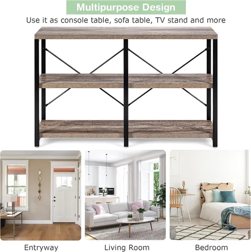 Miniatura 9 de Tangkula Mesa de sofá consola, mesa de consola de 3 niveles con estantes, mesa de vestíbulo industrial con pies ajustables, soporte de TV para sala