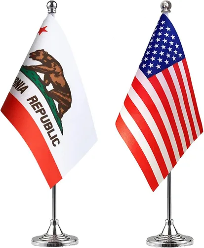 WXTWK Paquete de 2 banderas de escritorio de Estados Unidos y California, tamaño pequeño, tamaño mini, Estados Unidos, Calif, CA, con base de