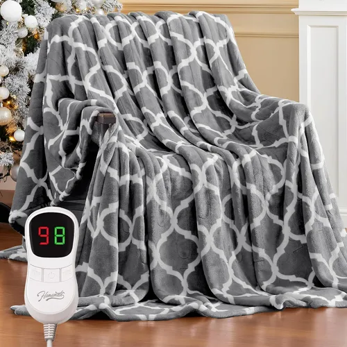 Homemate - Manta eléctrica térmica de franela suave - 50"x60" con 10 niveles de calor rápido, 8 horas de apagado automático, protección contra