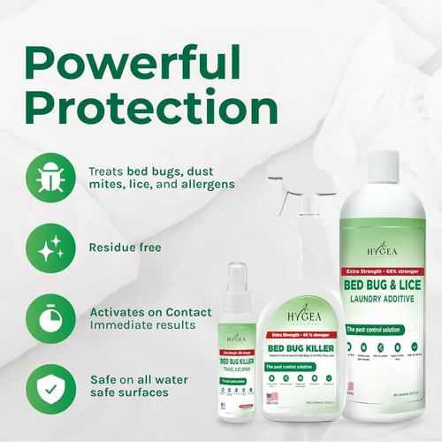 Miniatura 2 de Hygea Natural Kit de eliminación de chinches y piojos extra fuerte, incluye spray extra fuerte para piojos y chinches de cama de 24 onzas, aditivo