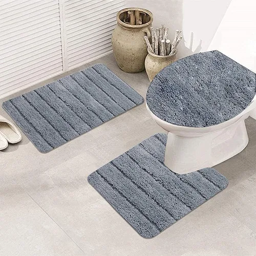 Miniatura 2 de Beacon Pet Juego de 3 alfombras de baño, antideslizantes, suaves, suaves y absorbentes, tapete de baño en forma de U, tapete de baño + cubierta
