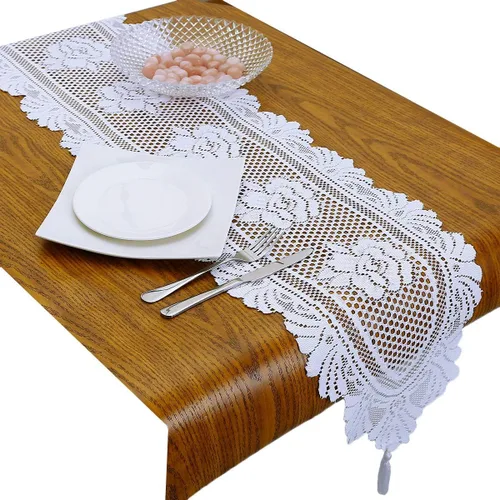 Miniatura 10 de rockcloud Camino de mesa de encaje para decoración de banquetes de boda, decoración de mesa de fiesta de Navidad, blanco, 13 x 70 pulgadas White E