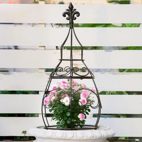 Miniatura 15 de Enrejado de obelisco de jardín para plantas trepadoras, 27.1 x 7.8 pulgadas, diseño de metal duradero, a prueba de óxido, ideal