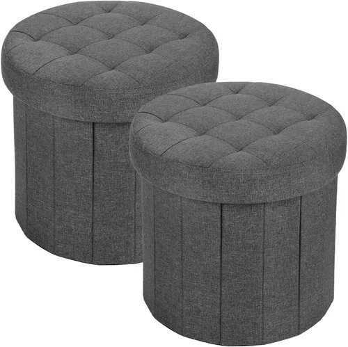 Miniatura 16 de Bsketa® Otomana plegable redonda de almacenamiento de 14 x 14 x 13 pulgadas, taburete de pie con asiento acolchado de espuma más gruesa, banco Negro