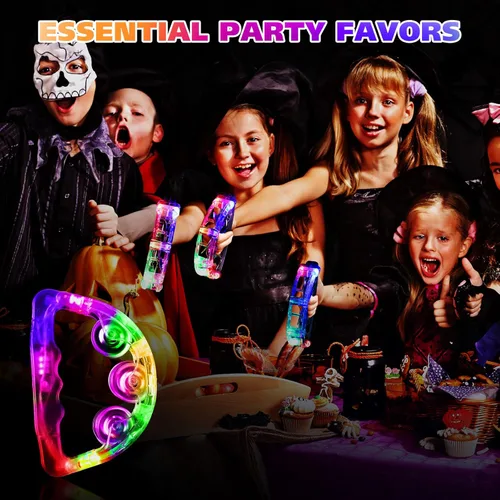 Miniatura 5 de Yunsailing Paquete de 24 panderetas con luz LED, juguetes de percusión de mano que brillan en la oscuridad, suministros de fiesta para adolescentes
