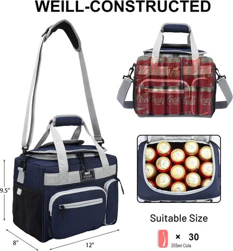 Miniatura 7 de MIER Lonchera térmica aislante a prueba de fugas para adultos, hombres y mujeres, bolsa enfriadora de 30 latas con tapa superior abatible, 18 Azul