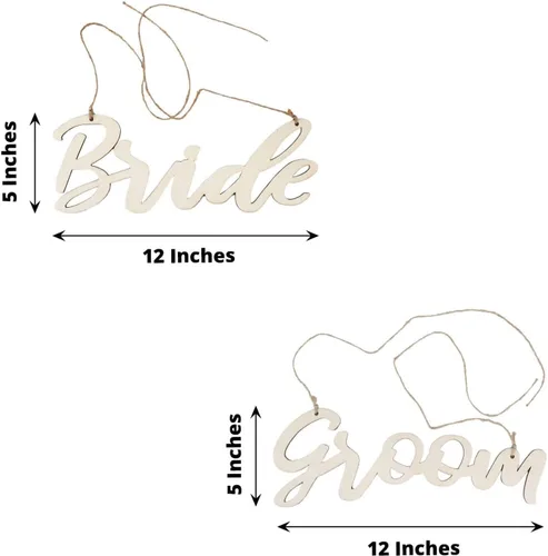 Miniatura 3 de Efavormart - Juego de 2 letreros de madera natural para silla de novia y novio, caligrafía de 12 x 5 pulgadas, accesorios para fotos de boda