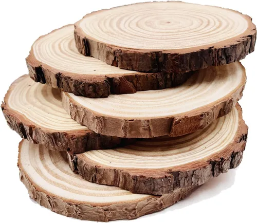 Miniatura 2 de Discos redondos naturales de madera rústica, 6 piezas de 6.3 a 6.7 pulgadas, kit de madera sin terminar, círculos, manualidades, rebanadas de árbol