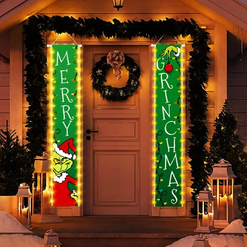 Decoraciones LED navideñas. Este es el letrero de porche para diciembre. Pancartas colgantes para las fiestas interiores y exteriores del patio
